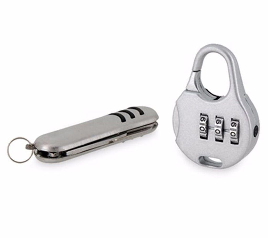 Combination Padlock + 2 in 1 Tool Knife Combo 