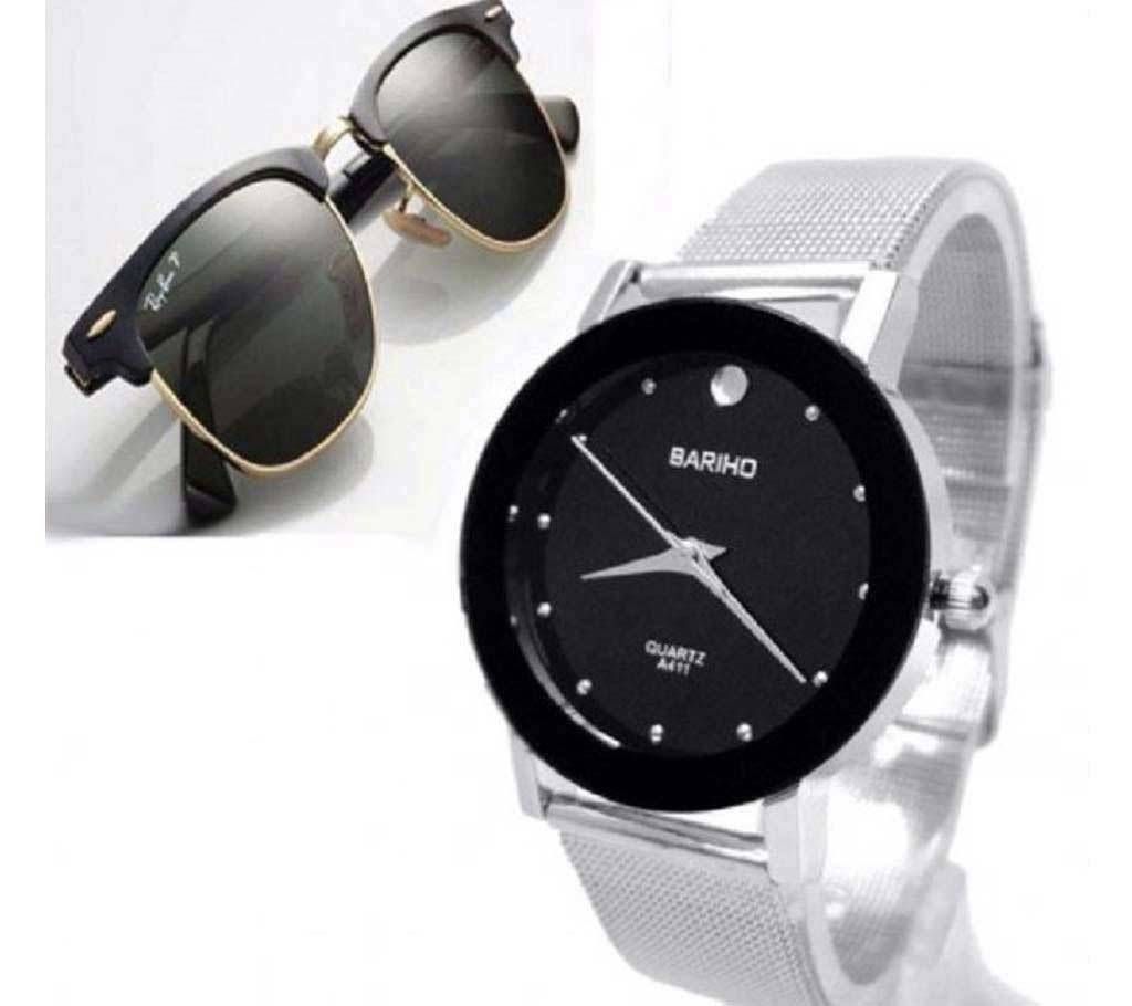 combo of Ray Ban copy sunglasses +Bariho gents watch copy 