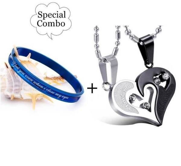 I Love You Couple Pendant & Stainless Steel Bracelet 