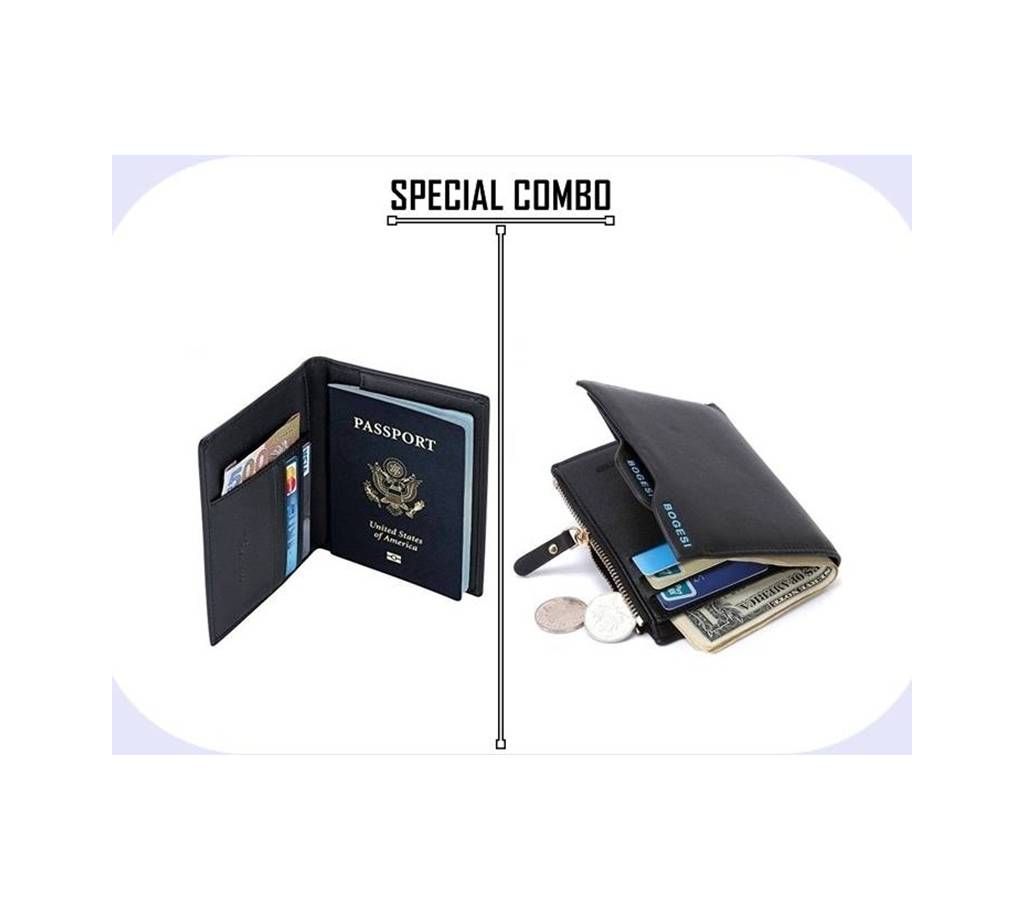 Combo of Passport Cover Holder & Leather Wallet