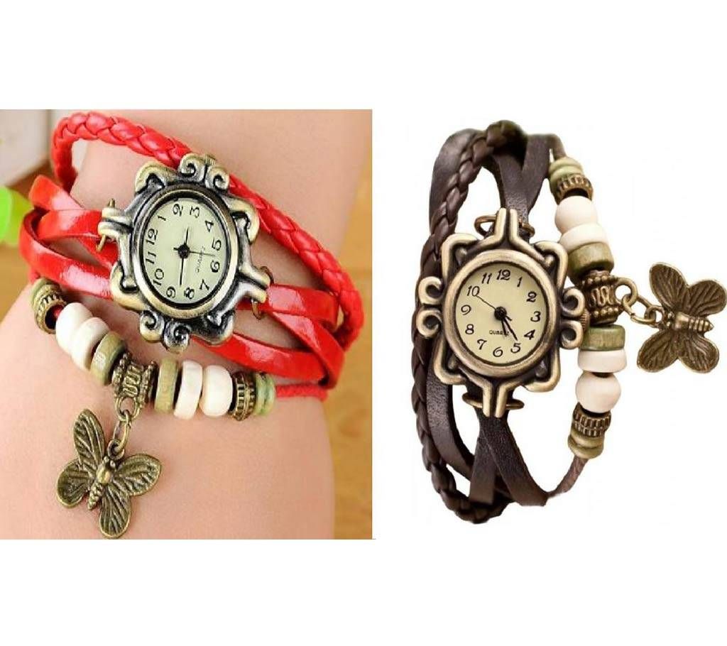 Combo Offer Butterfly  Watch- Red & Black