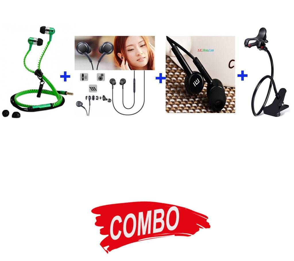 AKG For S8 Headphone + Rotating Mobile Stand + Mi Earphone (Copy) + Zipper Earphone - Combo Offer