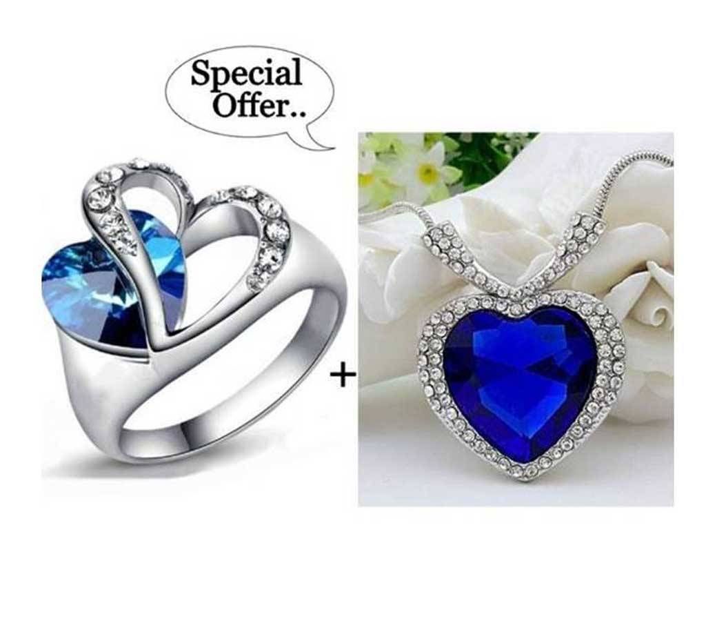Titanic Heart Shaped Necklace & Blue Heart Shape Finger Ring 
