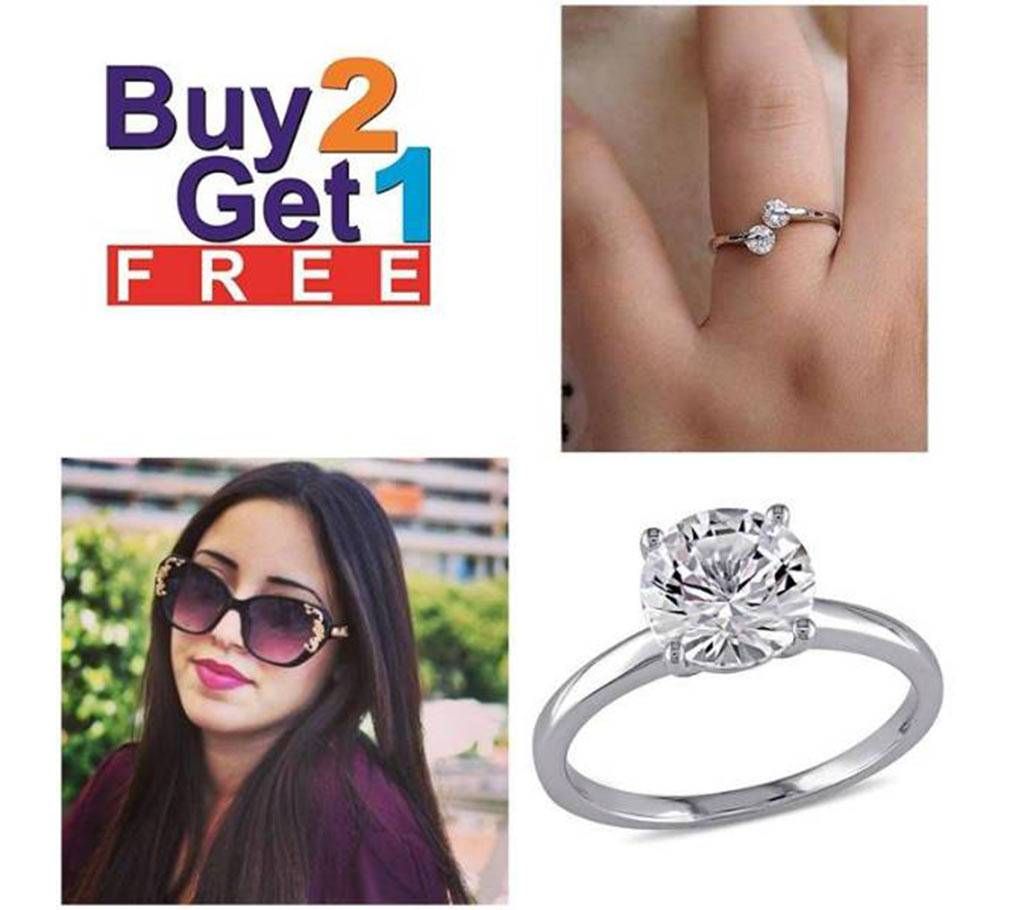 Buy Tow Rose Gold Plated Finger Ring + Women Fashion Sunglasses free 