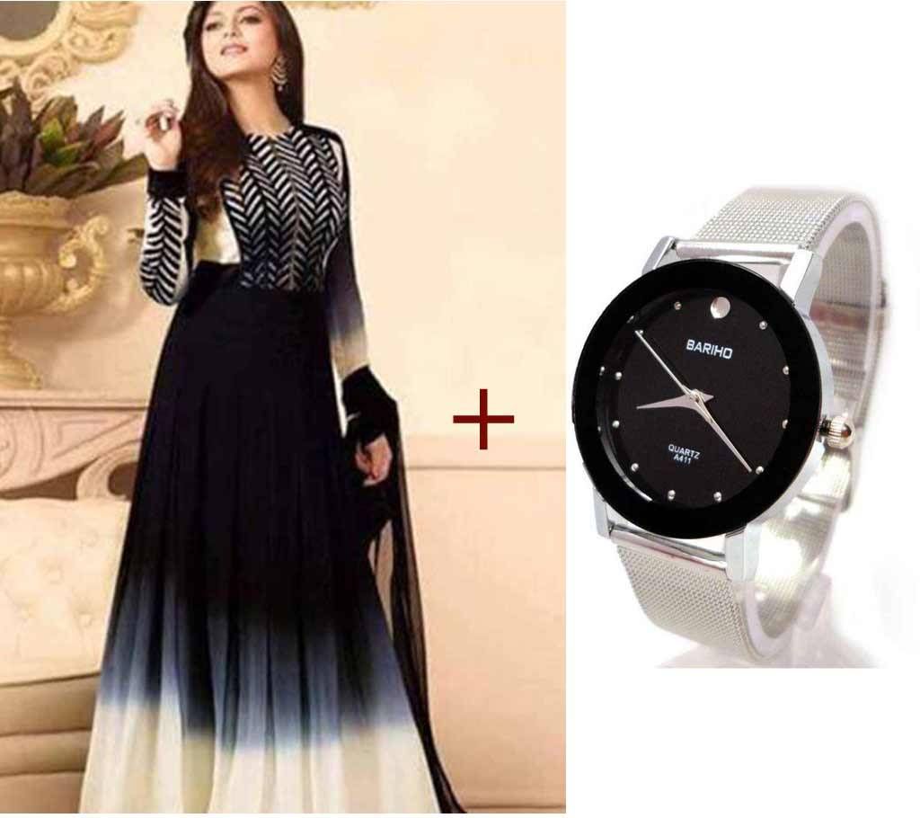 unstitched three piece+ Bahiro ladies watch combo 