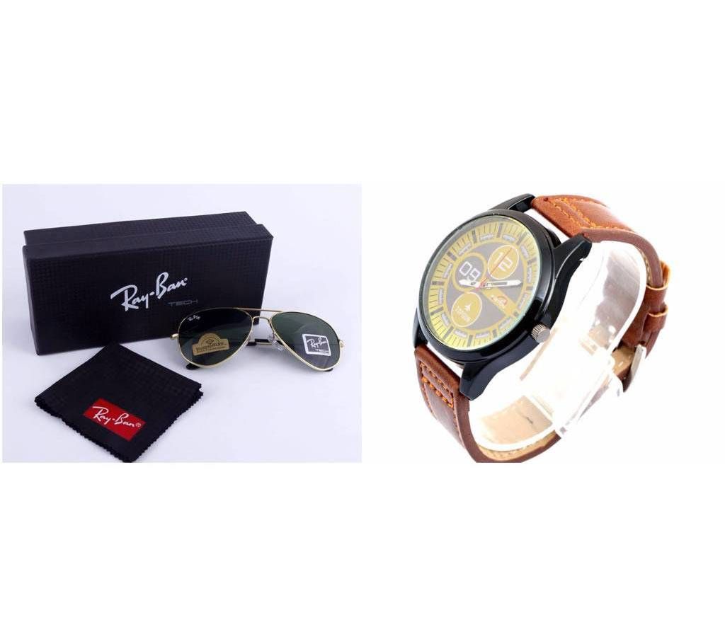 PISTON Gents Watch+Ray Ban Sunglasses-copy Combo 
