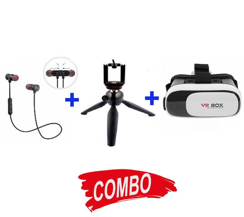BMI-MAGNET WIRELESS STERIO BLUETOOTH EARPHONE+VR BOX+tripod-228 stand pad Combo Offer 