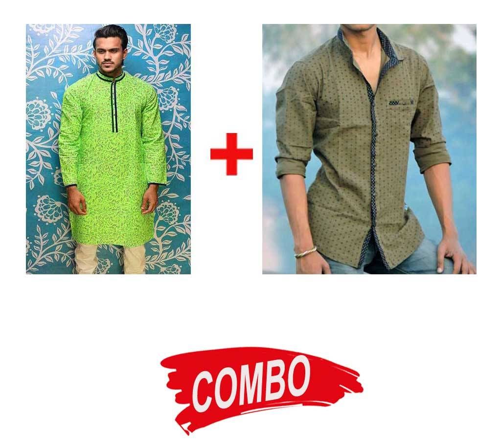 Mens Cotton Panjabi + Mens Full Sleeve Shirt - Combo Offer