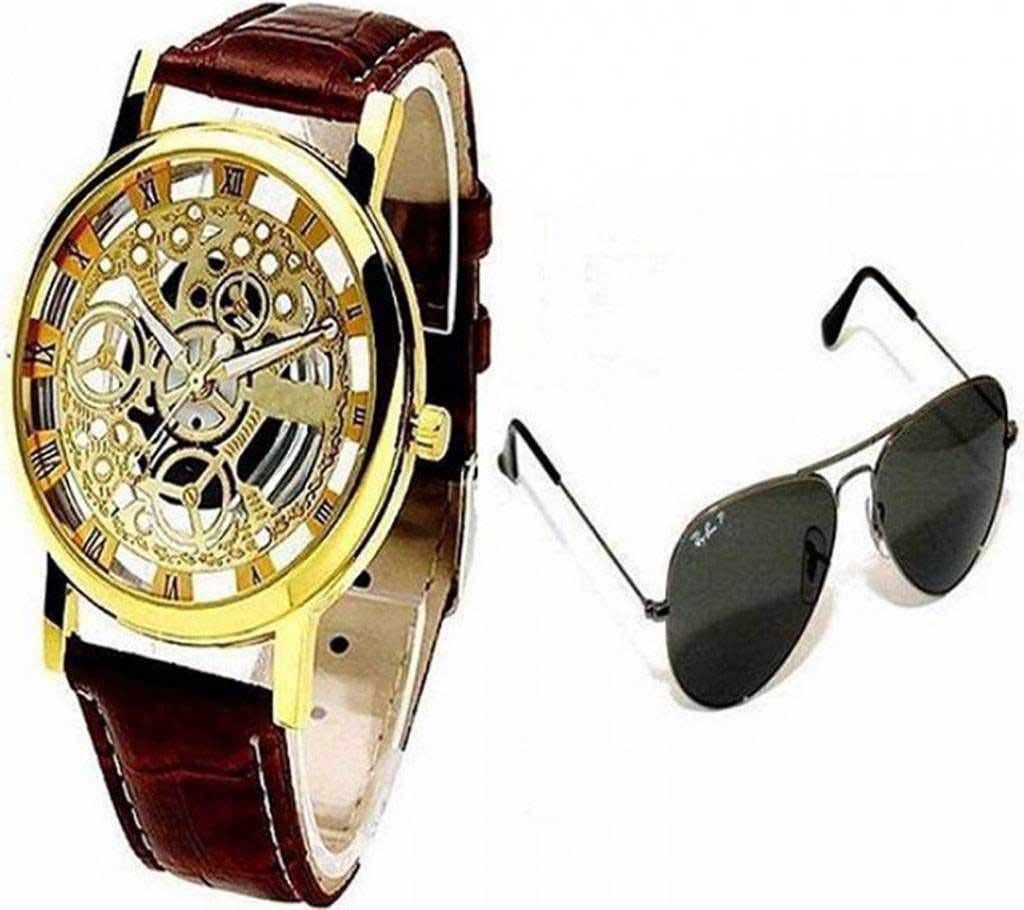Men's wrist watch and sunglasses combo 