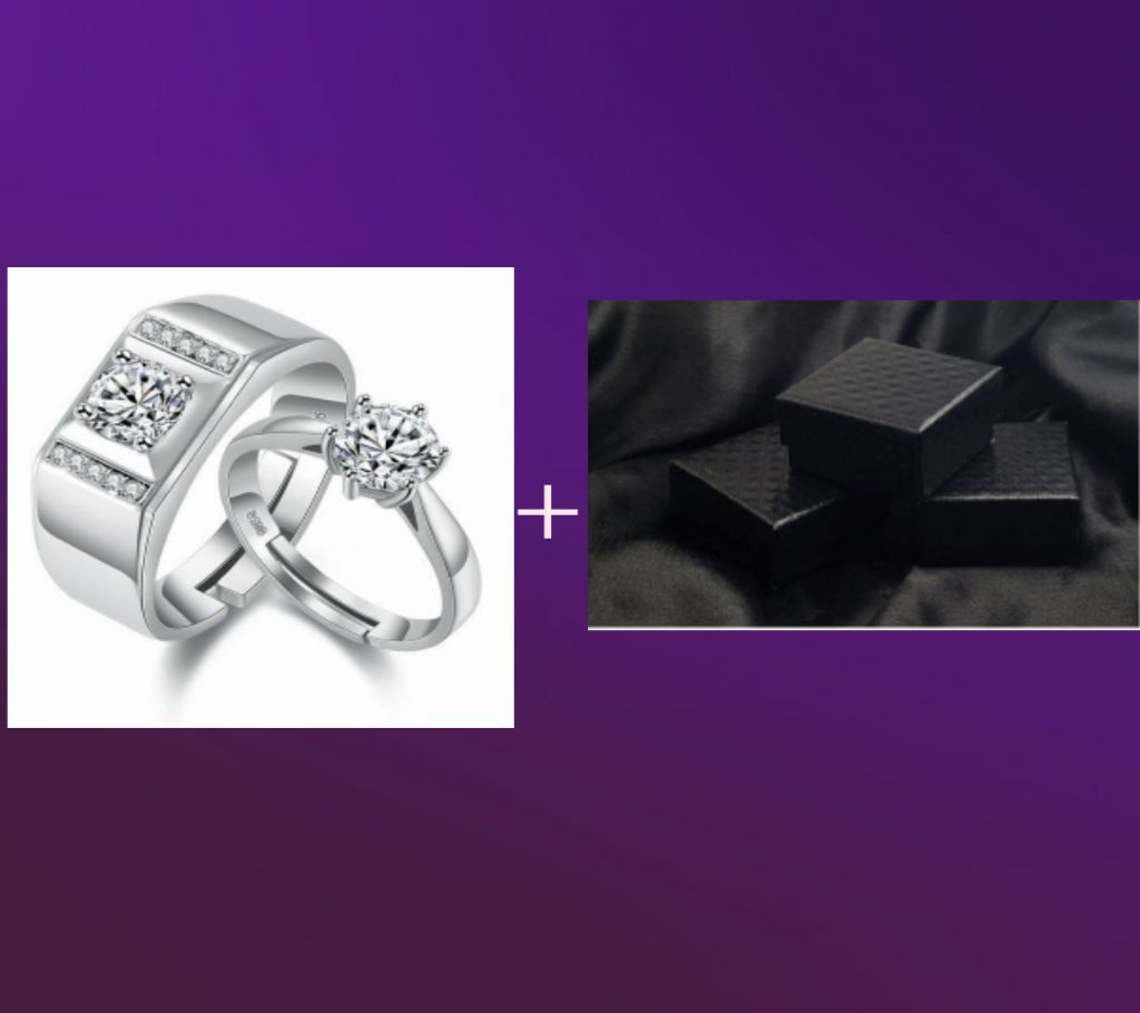 Silver Colour Couple Ring And Black Couple Ring Box