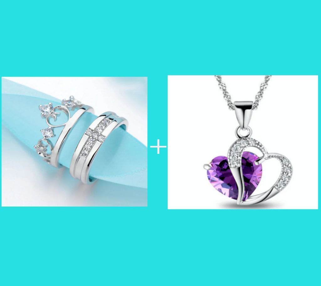 Couple Silver Ring And Heart Shape Pendant Combo Offer