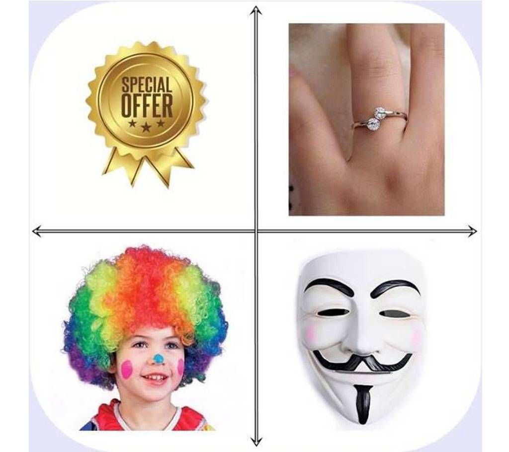 Combo Finger Ring + Hair Party Wig + Mask Combo