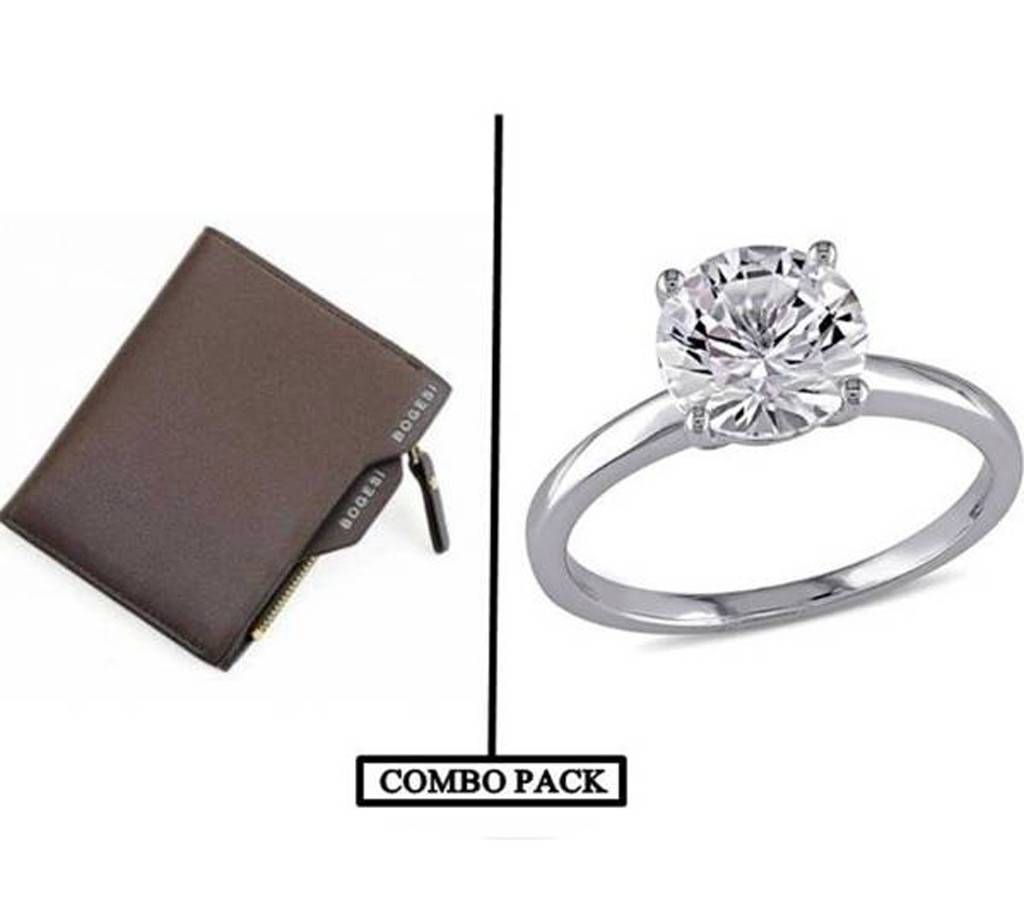 Combo of Wallet and Silver Plated Finger Ring