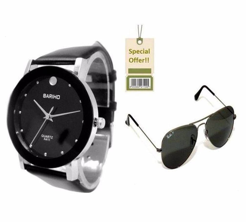 Bariho Watch & RayBan Men's Sunglasses Combo 
