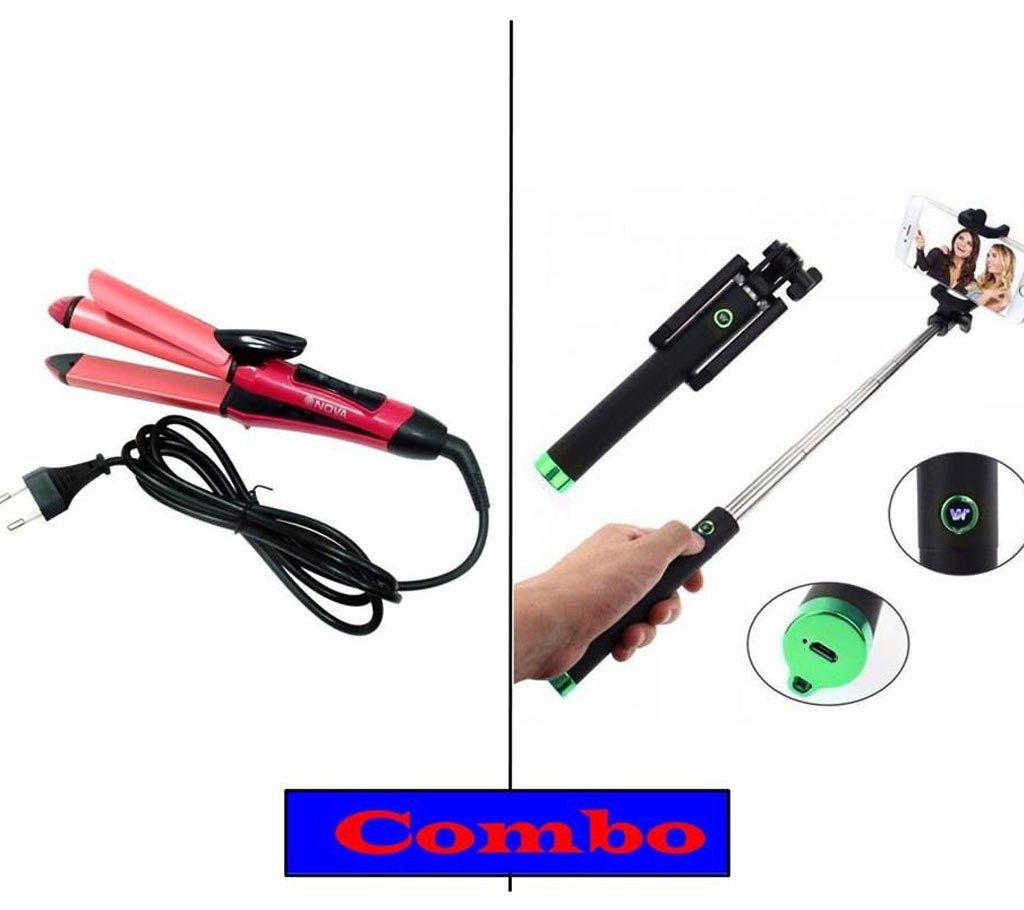 2 in 1 Hair Straightener+ selfi stick combo 