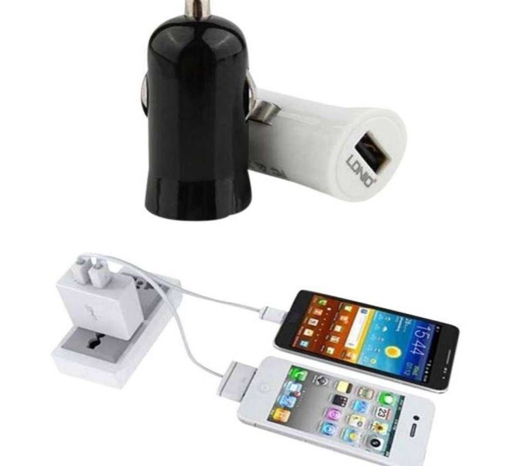 Combo Offer of Black and White Car Charger and White USB Mobile Charger