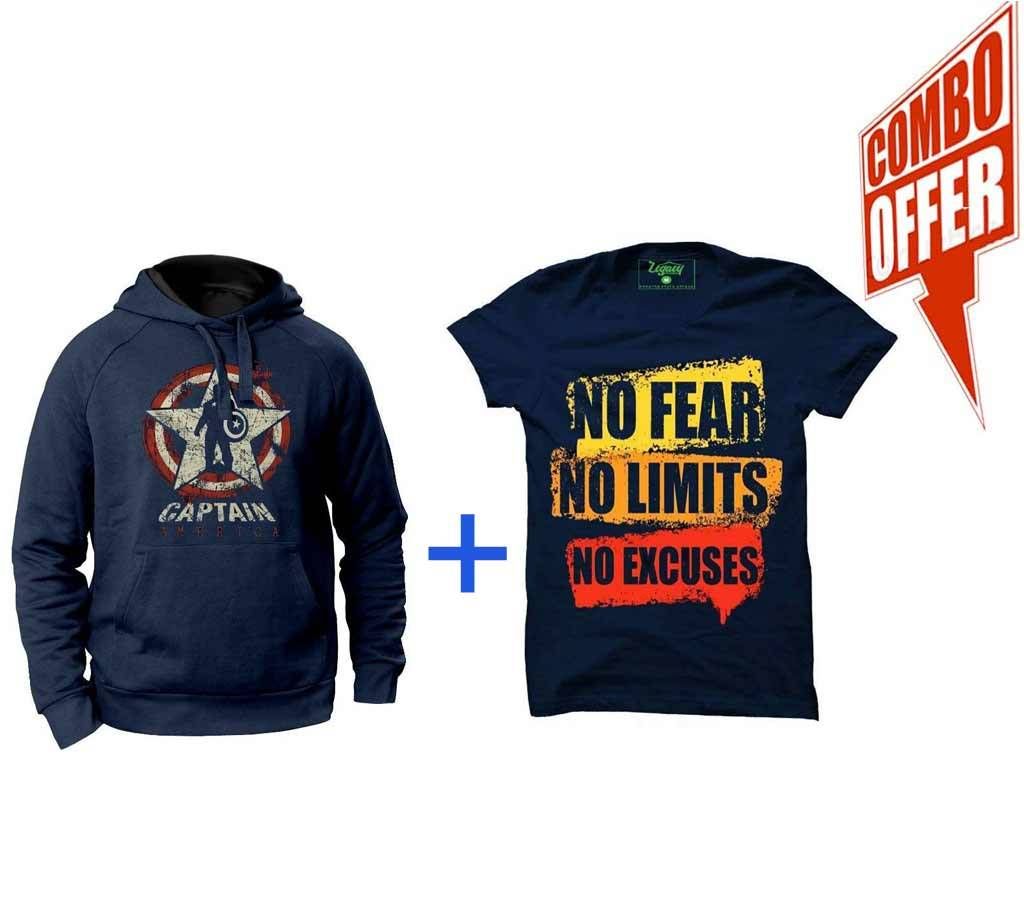 Hoodie for Men+Summer Tshirt - Navy Blue Combo Offer 