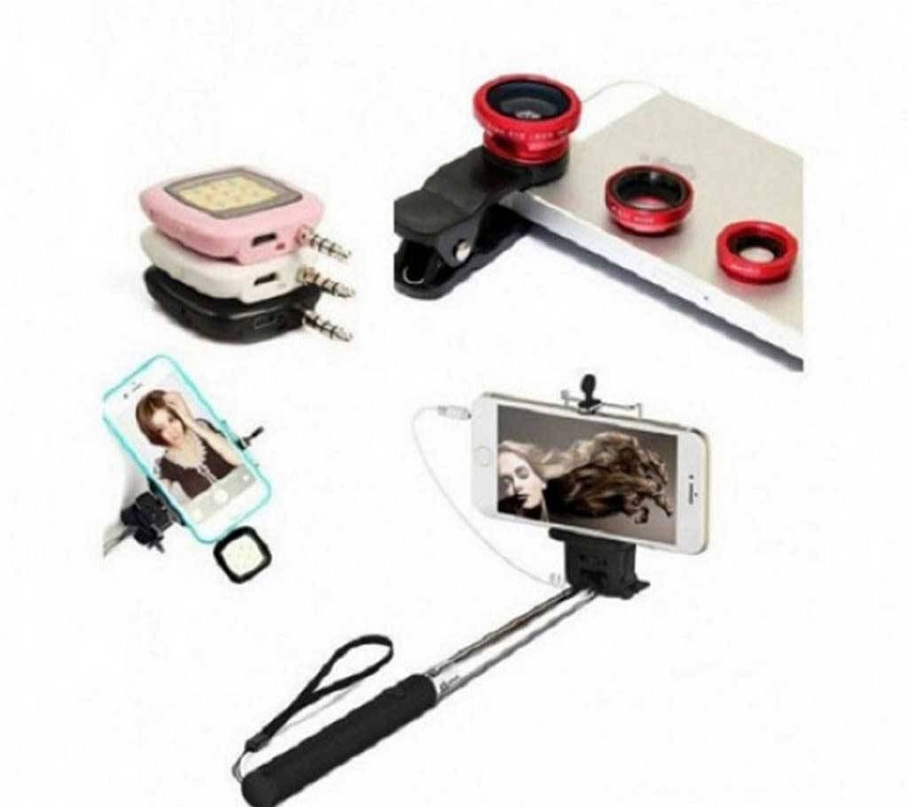 Selfie Stick With 3 in 1 Lens & Led Selfie