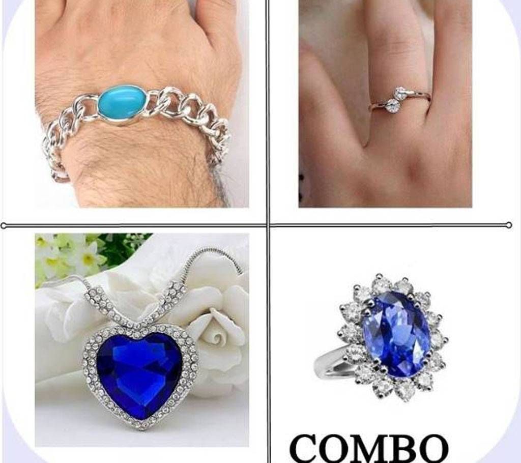 Combo of Blue Stone Bracelet + 2 Finger Rings + Heart Shaped Pendent