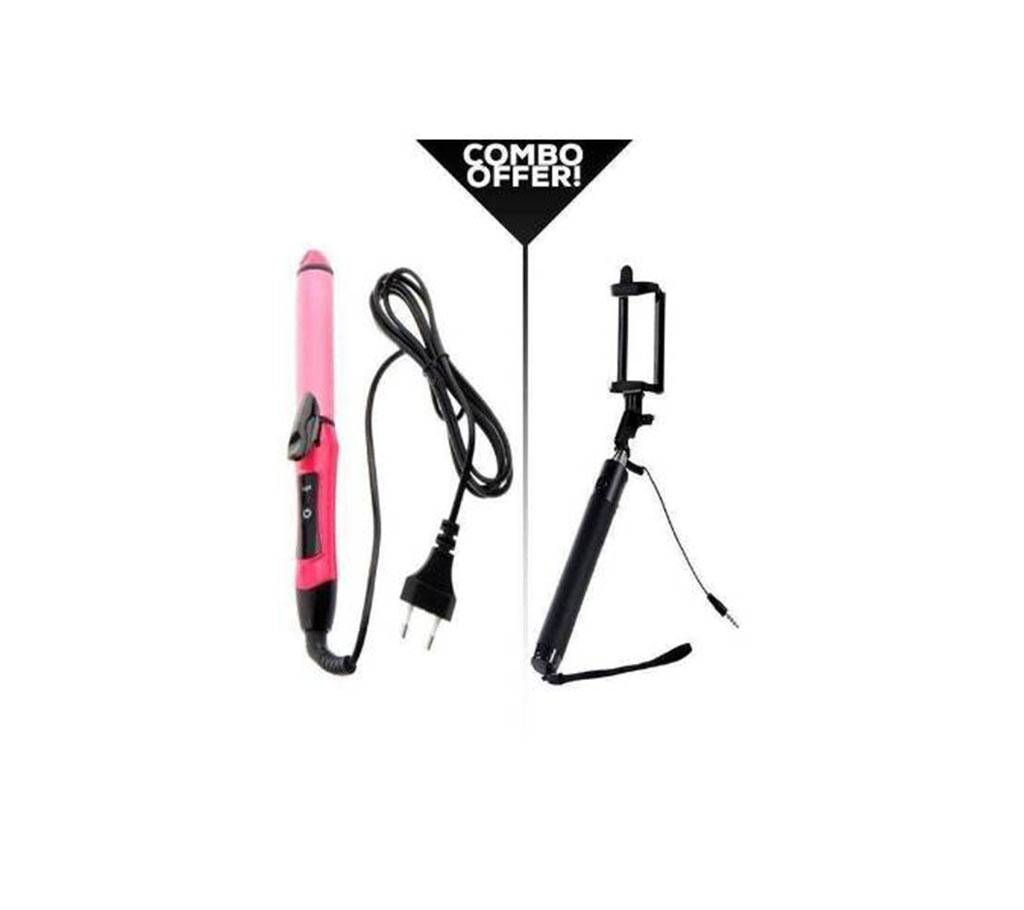2 in 1 Hair Straightening & Curling Hair + Bluetooth Selfie Stick