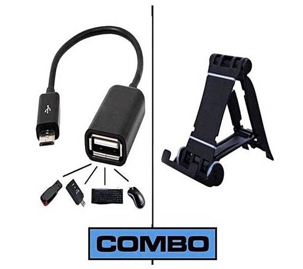 Combo of Multi Mobile Tablet Stand and Micro USB OTG Cable