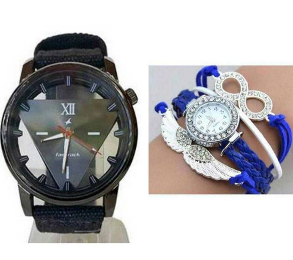 Combo Offer FASTRACK GENTS REVIEW Watch + Ladies Bracelet Watch Combo (Copy)