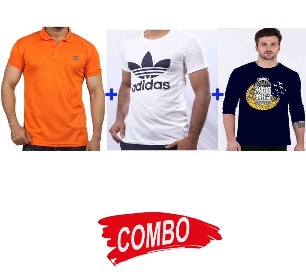 Half Slip Polo Shirt For Men + Men's half sleeve T- shirt + Men's Full Sleeve T- shirt Combo Offer