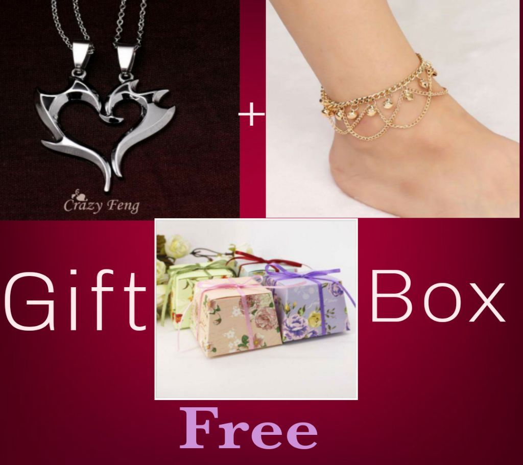 Heart Shape Couple Pendant And Gold Plated Anklet Combo Offer