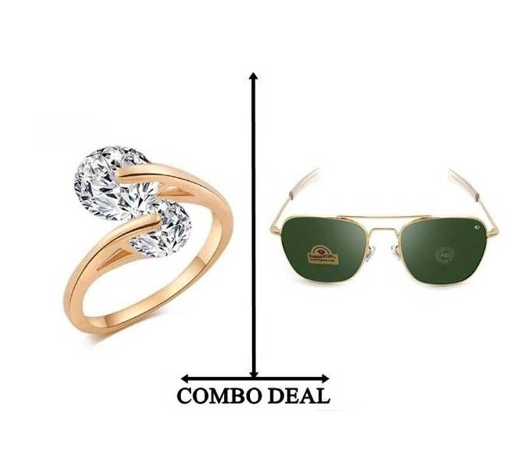 Combo Gold Plated finger Ring & AO Men's Sunglass