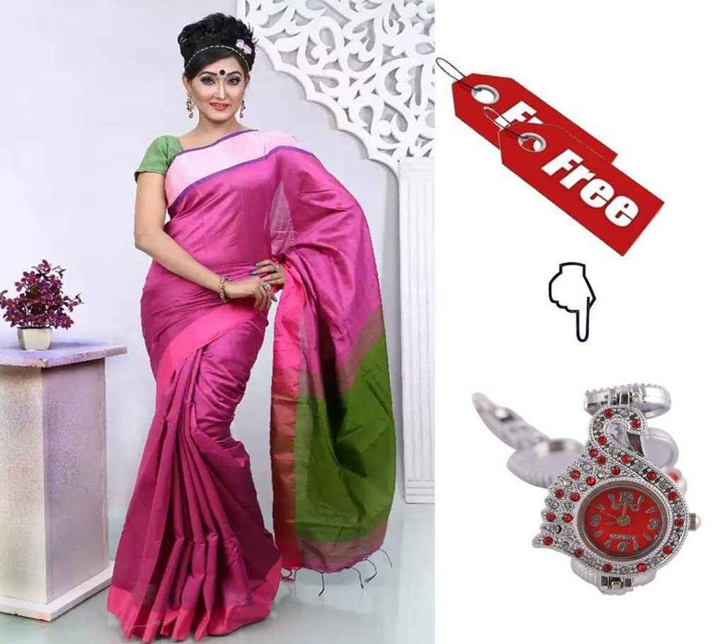 Half Silk Sari With Free Ladies Wrist Watch