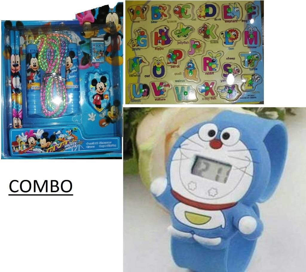 combo offer Doremon Kids Watch + Learning Alphabet and Toy 