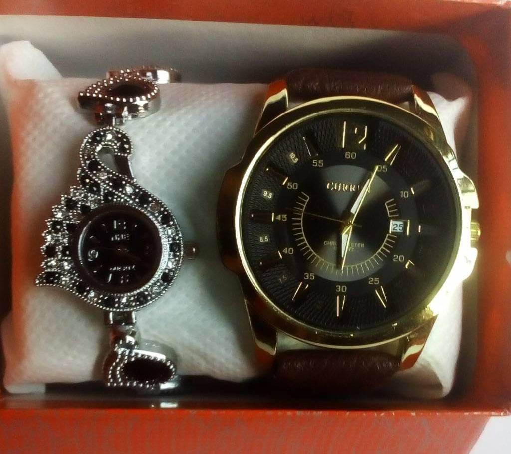 Peacock Ladies bracelet watch+Curren gents watch combo 