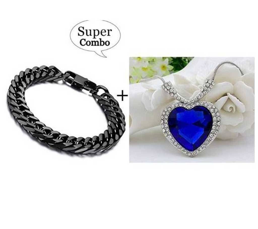 Titanic Heart Shaped Necklace & Stainless Steel Bracelet Combo