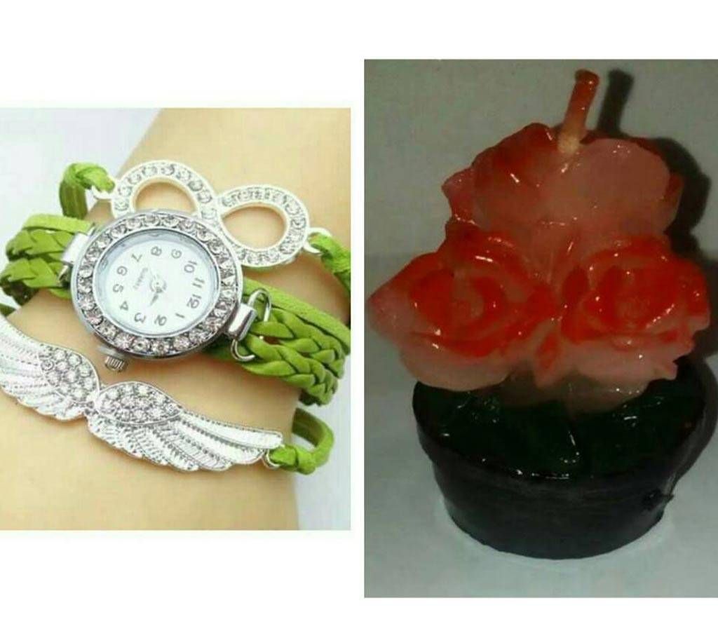 Ladies Bracelet Watch with Free Rose Candle