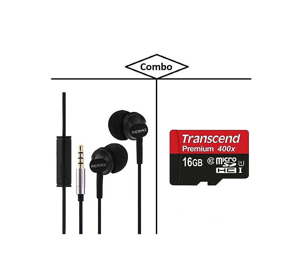 Combo of 16GB Micro SDHC Memory Card and RM-501 Earphone