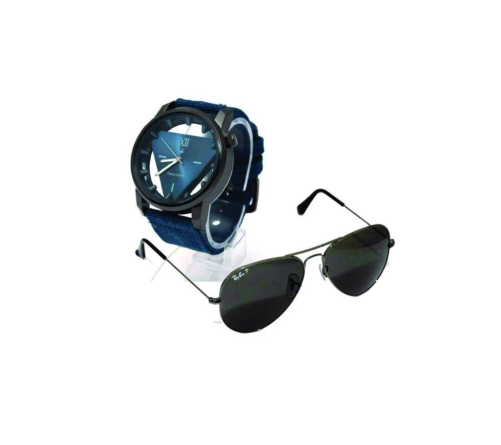 FASTRACK STYLISH GENTS WATCH & Rayban sunglasses Combo