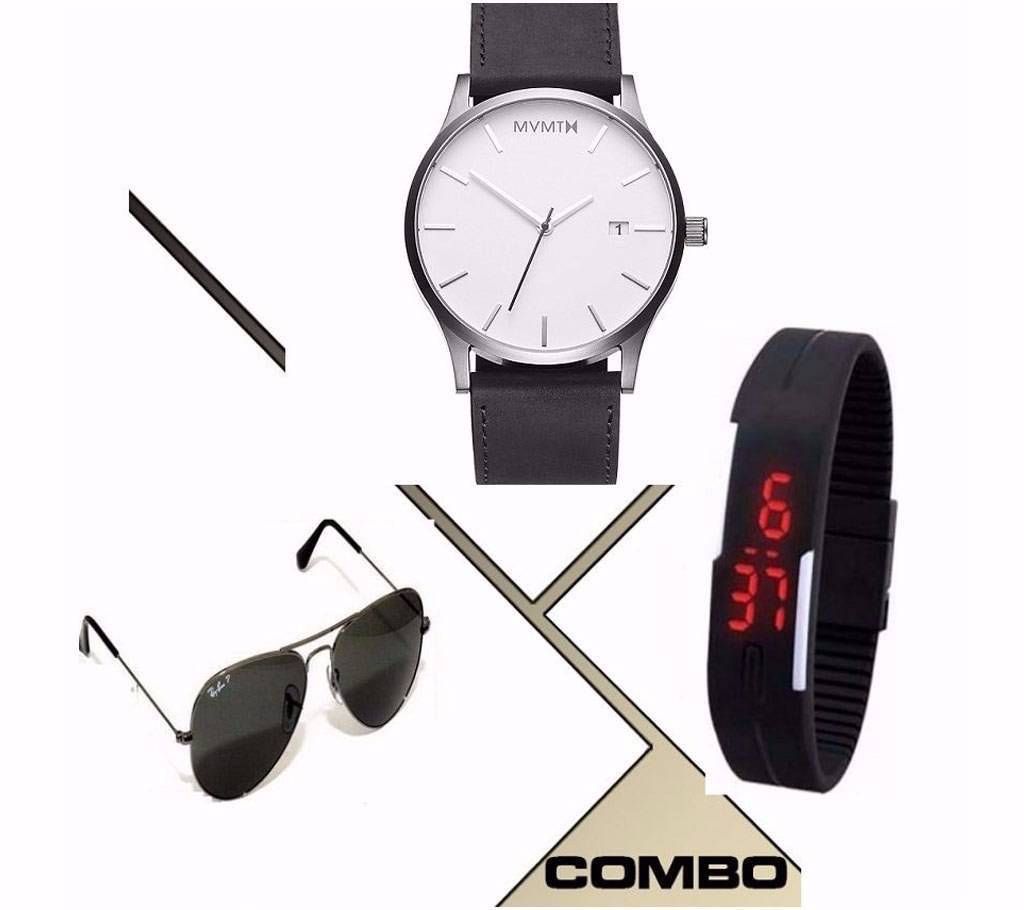 MVMT Men's Wrist Watch, LED Watch & RAY BAN Sunglasses Combo