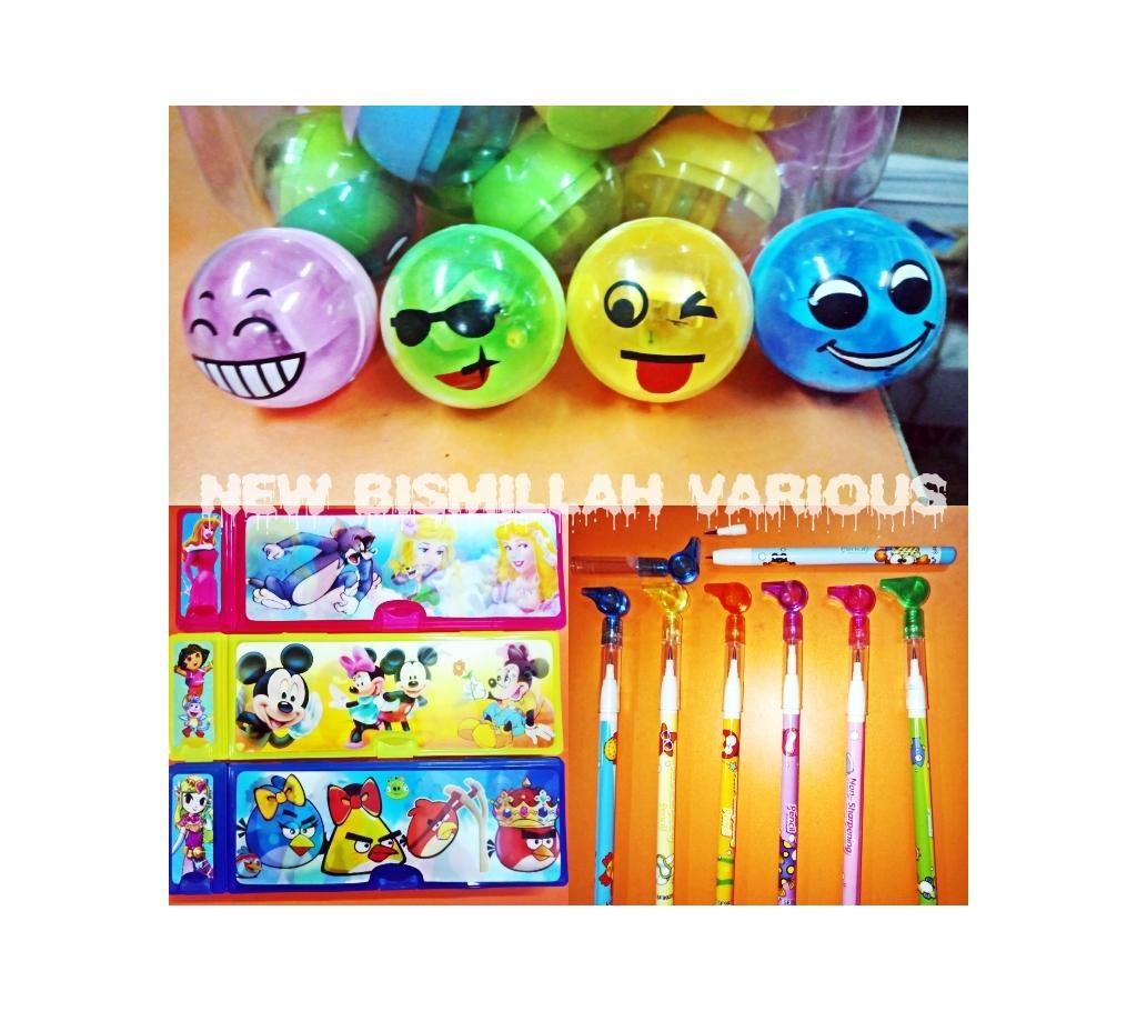 1pis Emoji pencil sharpener,  1pis 3D pencil box, 1pis happy bear new model pencil.