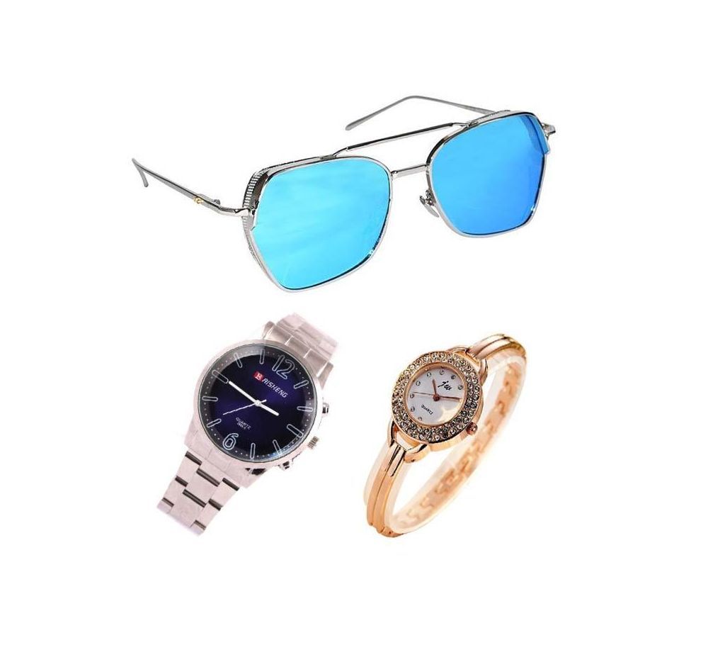Sunglass for men + watch for men & watch for women (3 combo offer)