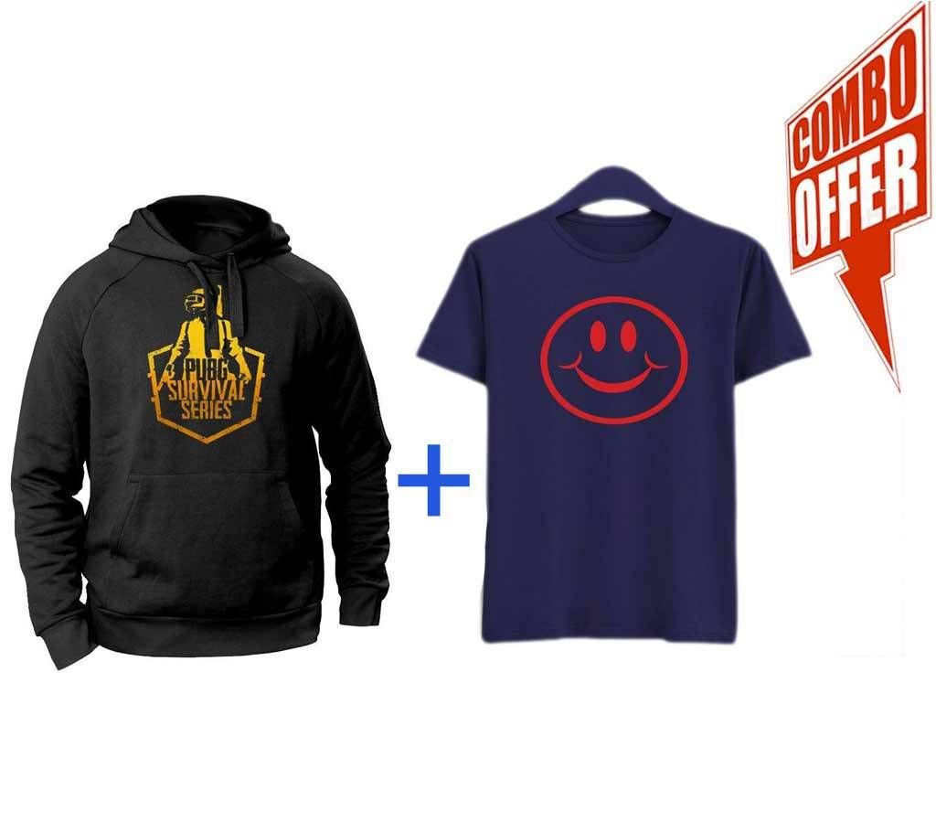 Pubg Design Hoodie+Mens Cotton T-shirt Combo Offer 