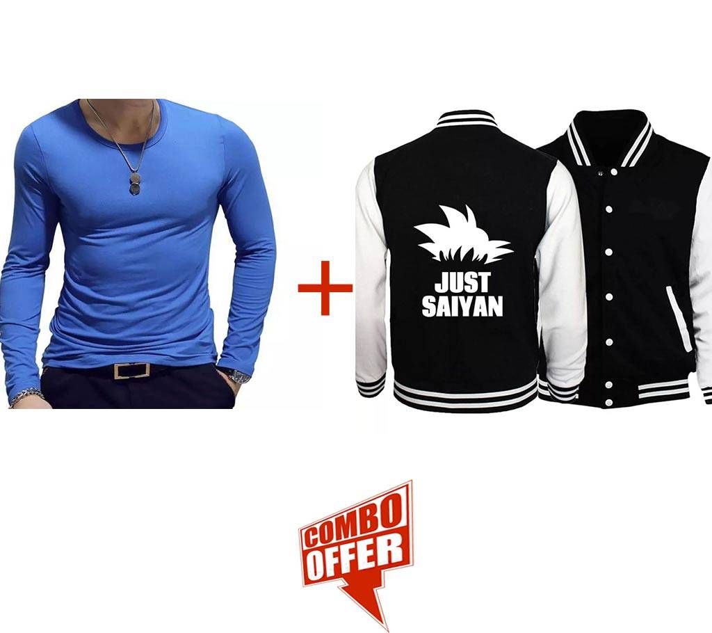 Mens Winter Jacket  -Just Saiyan - OKB +  Blue Cotton Long Sleeve T-Shirt for Men - UPF Combo Offer 