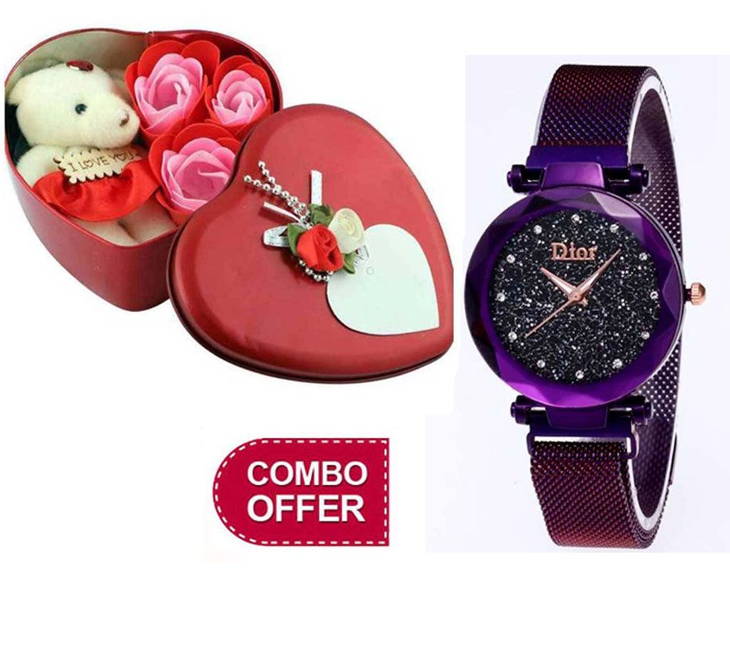 ValenTine Day Gift Box + Ladies Wrist Watch 