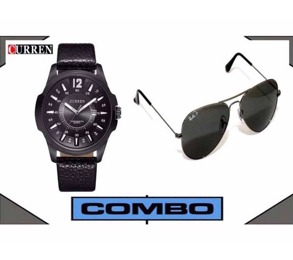 Curren Watch & RayBan Sunglasses Combo 