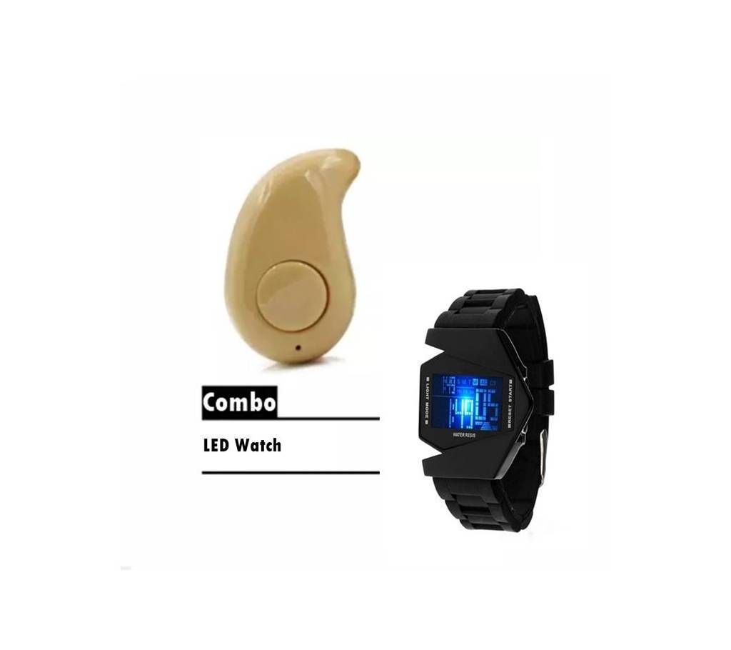 LED Watch & Mini Bluetooth Wireless Earphones Combo