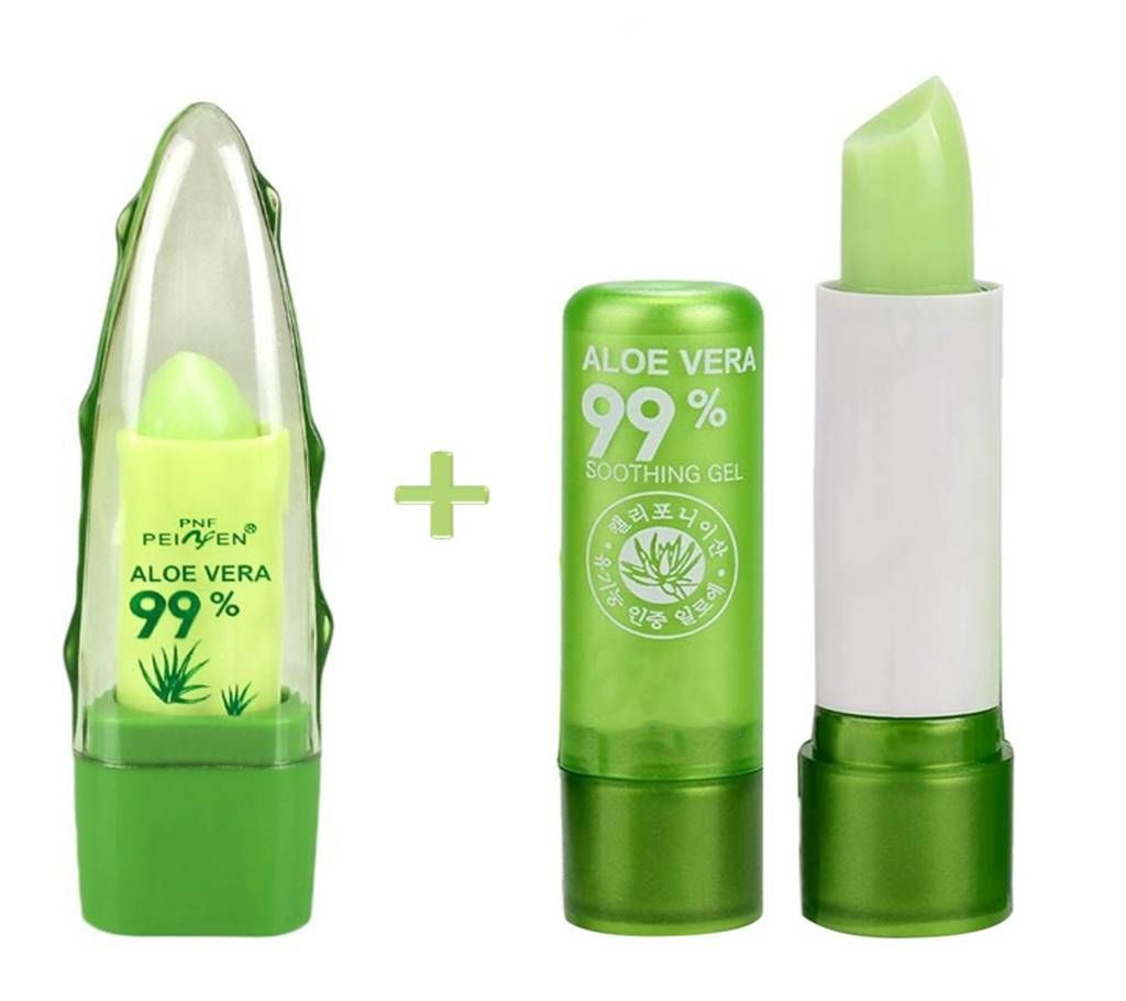 2 Model 2 Pcs Aloe Vera 99% Soothing Gel Lipstick. 3.5g - CHINA