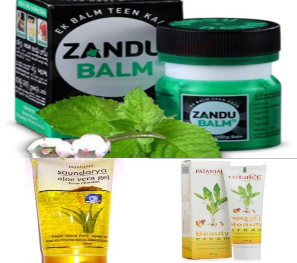Ladies Cosmetics- Combo Offer- Aloe Vera Gel+ Beauty Cream+ Zandu Balm  (India)