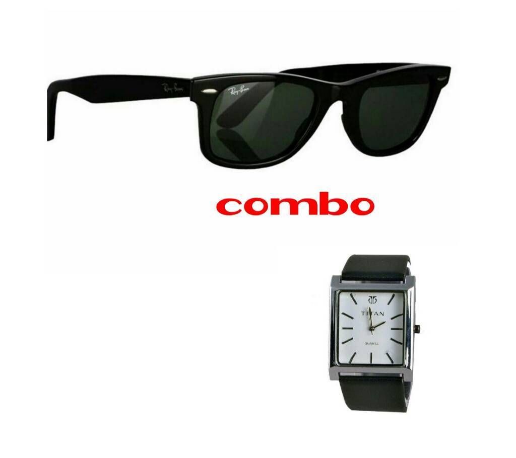 RAY BAN sunglasses for man (copy) + TITAN (কপি) Gents Watch Combo offer