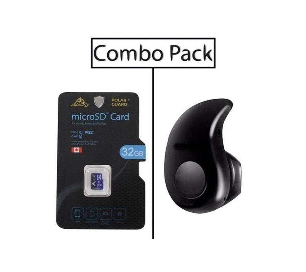 Combo of 32GB Micro SD Memory Card and S530 Mini Bluetooth Earphone