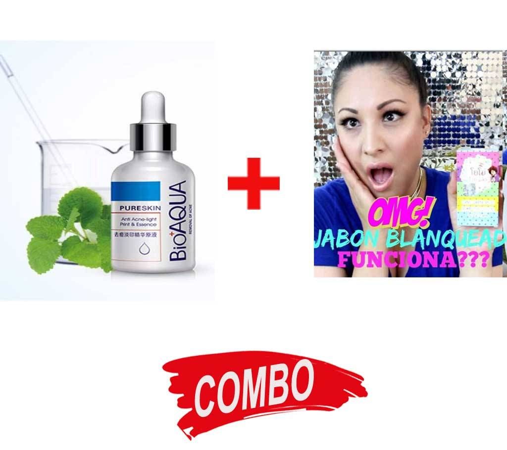 BIOAQUA Pure Skin Acne Serum + Omo white plus soap mix color Combo 