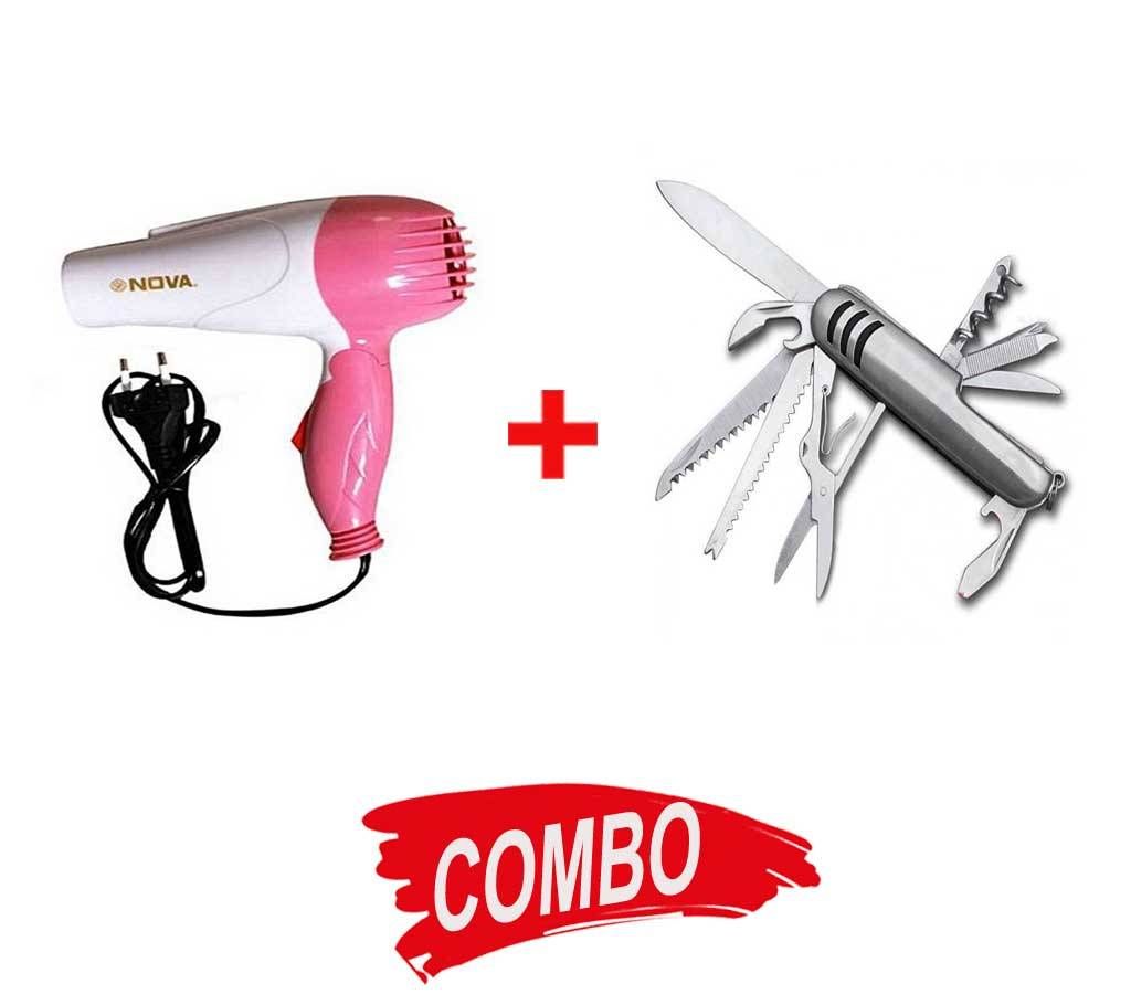12 in 1 Multifunction Army Knife+Nova Professional Hair Dryer NV-658 Combo